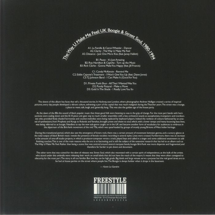 Various – The Way U Make Me Feel: UK Boogie & Street Soul,1980-1994 (2xLP, Freestyle Records, 2025) Back Cover