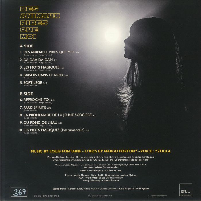 Yzoula Louis Fontaine – Des Animaux Pires Que Moi (LP, Broc Recordz, 2025) Back Cover