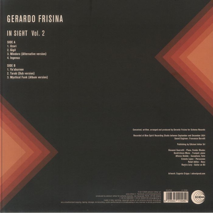 Gerardo Frisina – In Sight Vol. 2 (LP, Schema, 2025) Back Cover