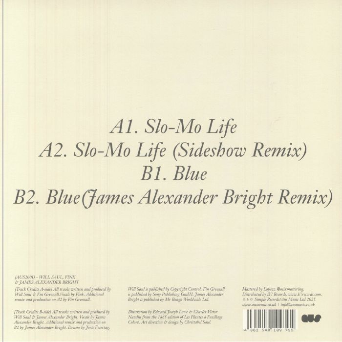 Will Saul Fink James Alexander Bright – Paradise Ave. (12", Aus Music, 2025) Back Cover