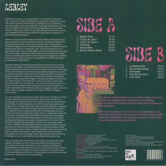Ledley – Ledley (LP, Impossible Ark Records, 2025) Back Cover