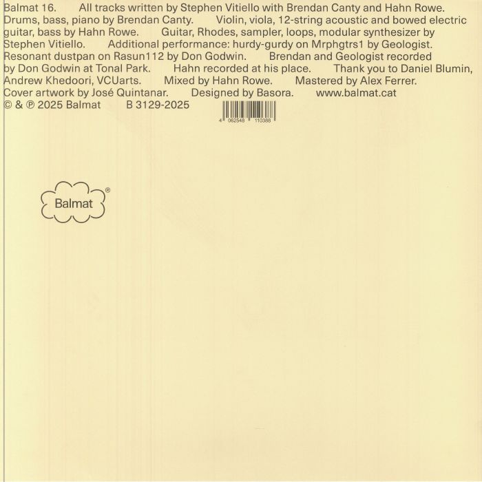 Stephen Vitiello Brendan Canty Hahn Rowe – Second (LP, Balmat, 2025) Back Cover