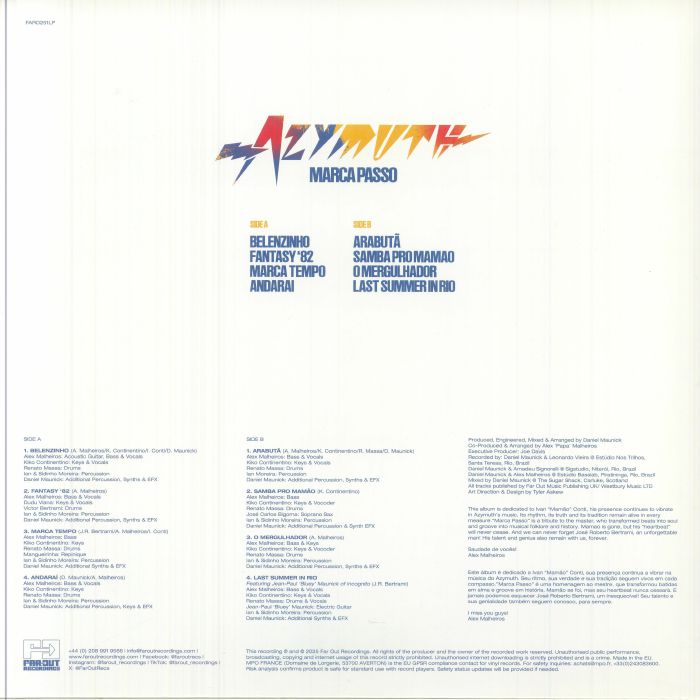 Azymuth – Marca Passo (LP, Blue, Far Out Recordings, 2025) Back Cover