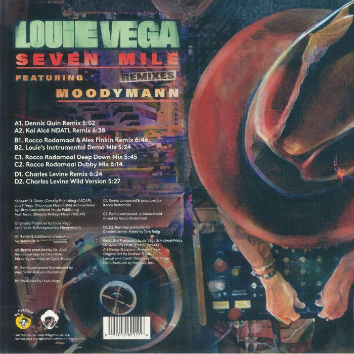 Louie Vega Moodymann – Seven Mile (Remixes) (2x12", Nervous Records, 2025) Back Cover