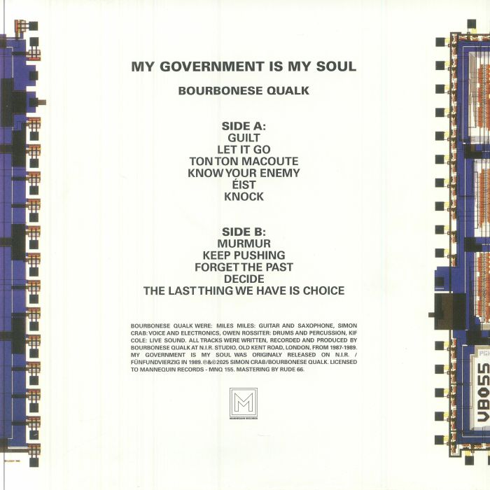 Bourbonese Qualk – My Government Is My Soul (LP, Mannequin Records, 2025) Back Cover