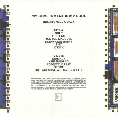 Bourbonese Qualk – My Government Is My Soul (LP, Mannequin Records, 2025) Back Cover