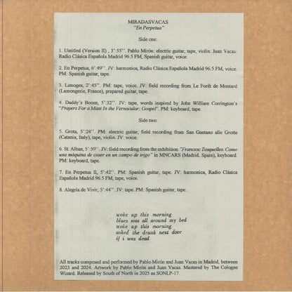 Miradasvacas – En Perpetua (LP, South of North, 2025) Back Cover