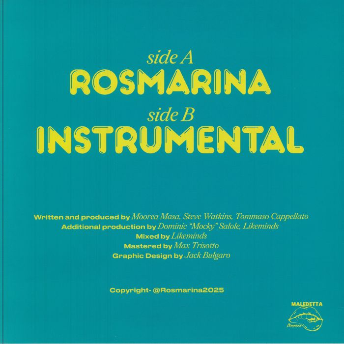 Rosmarina – Rosmarina (12", Maledetta Discoteca, 2025) Back Cover