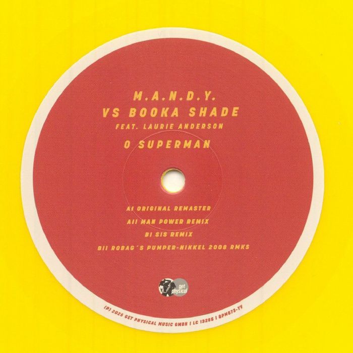 M.A.N.D.Y. Vs Booka Shade Laurie Anderson – O Superman (12", Yellow, Get Physical Music, 2026) Front Cover