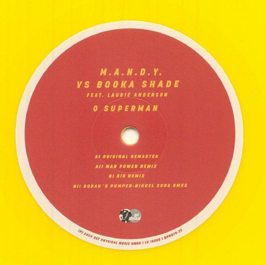 M.A.N.D.Y. Vs Booka Shade Laurie Anderson – O Superman (12", Yellow, Get Physical Music, 2026) Front Cover