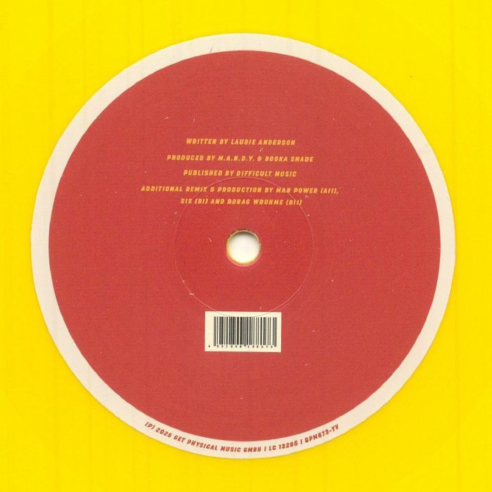 M.A.N.D.Y. Vs Booka Shade Laurie Anderson – O Superman (12", Yellow, Get Physical Music, 2026) Back Cover