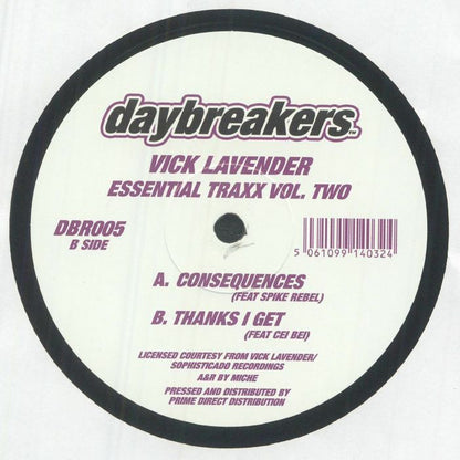 Vick Lavender – Essential Traxx Vol. Two (12", Daybreakers, 2026) Back Cover