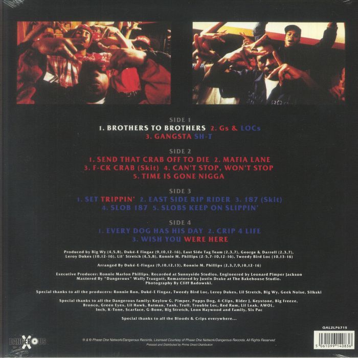 Bloods & Crips – Bangin’ On Wax 2…The Saga Continues (2xLP, Dangerous Records, 2026) Back Cover