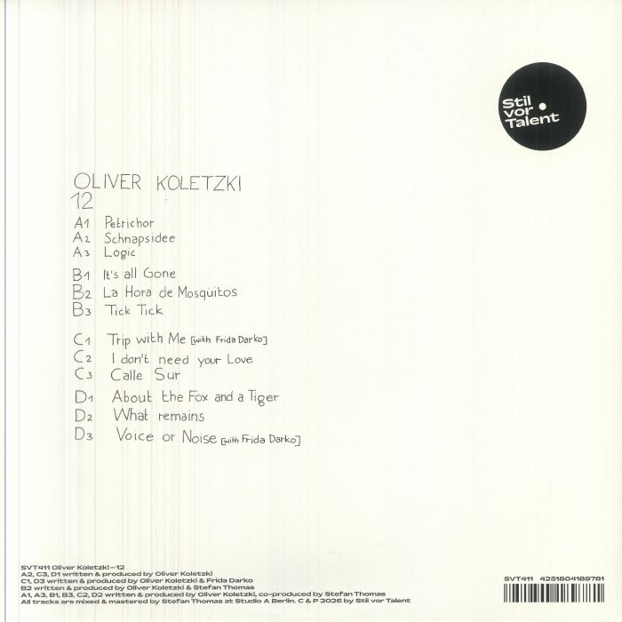 Oliver Koletzki – 12 (2xLP, Gatefold Cover, Stil Vor Talent, 2026) Back Cover