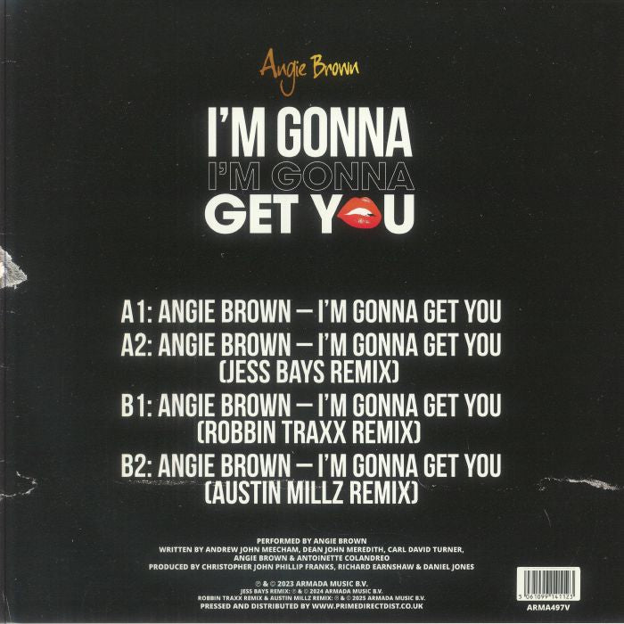 Angie Brown – I'm Gonna Get You (12", Armada, 2026) Back Cover