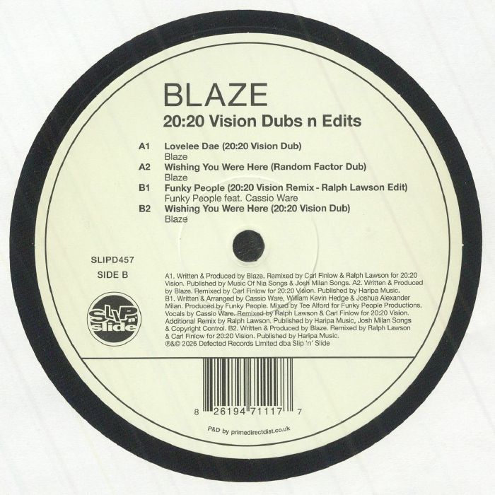 Blaze – 20:20 Vision Dubs N Edits (12", Slip 'n' Slide, 2026) Back Cover