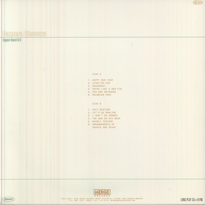 Camera Obscura – Biggest Bluest Hi-Fi (LP, Merge Records, 2026) Back Cover