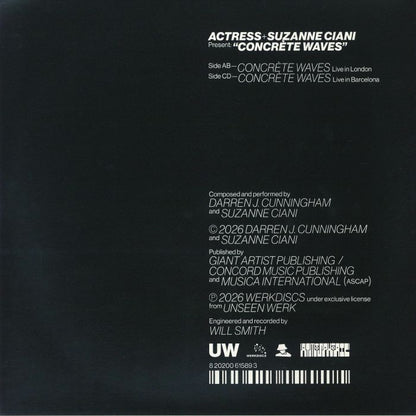 Actress Suzanne Ciani – Concrète Waves (2xLP, Werk Discs, 2026) Back Cover
