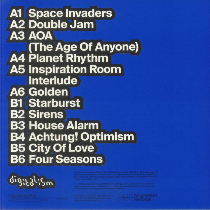 Digitalism – Optimism (12", Magnetism Records, 2026) Back Cover