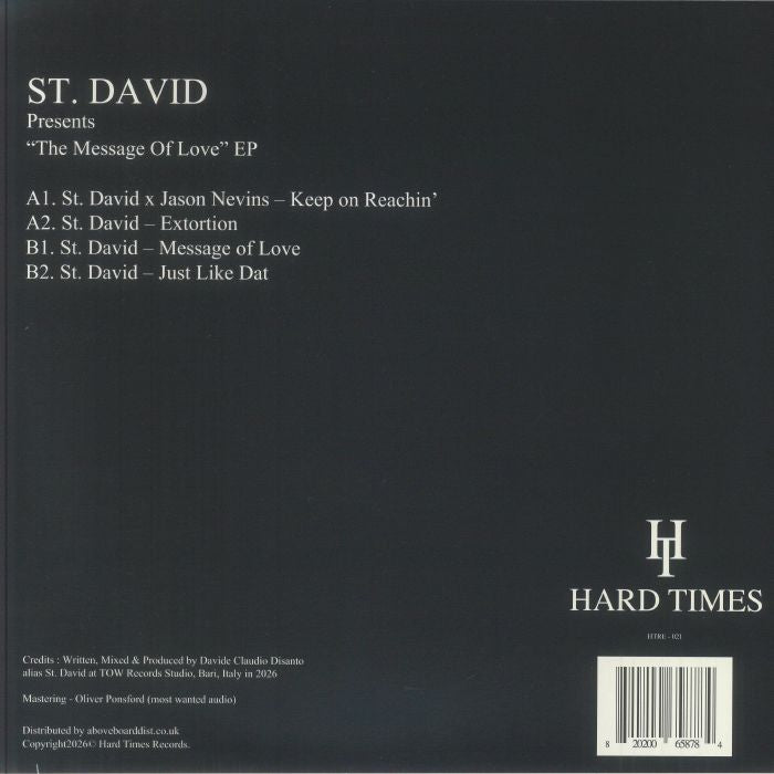 St. David – Message Of Love EP (12", Hard Times, 2026) Back Cover