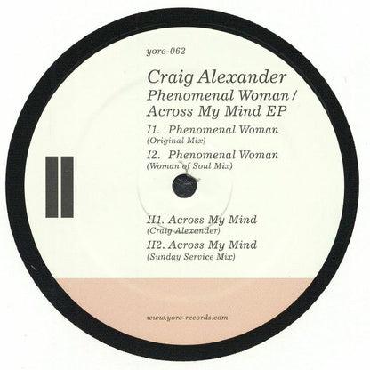Craig Alexander – Phenomenal Woman / Across My Mind (12", Yore Records, 2026) Back Cover