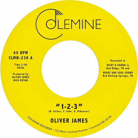 Oliver James – 1 2 3 (7", navy blue, Colemine, 2026) Front Cover