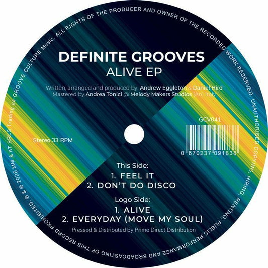 Definite Grooves – Alive EP (12", Groove Culture Music, 2026) Front Cover