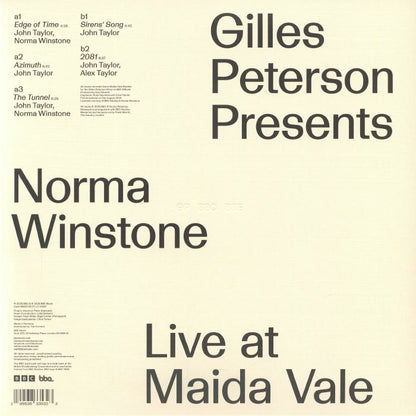 Norma Winstone – Gilles Peterson Presents: Norma Winstone Live At Maida Vale (LP, gatefold, BBE, 2026) Back Cover