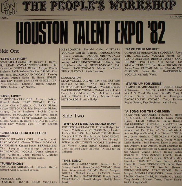 The People's Workshop – Houston Talent Expo '82 (LP, BBE, 2016) Front Cover