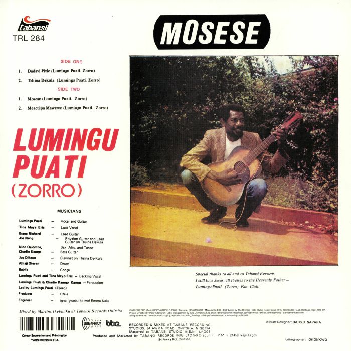 Lumingu Puati (Zorro) – Mosese (LP, BBE, 2019) Back Cover
