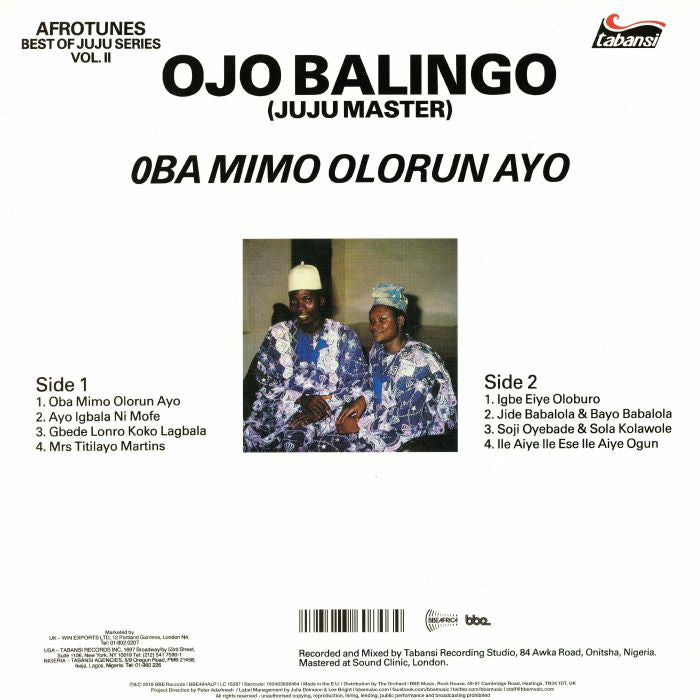 Ojo Balingo (Juju Master) – Afrotunes Best Of Juju Vol. II (LP, BBE, 2019) Back Cover