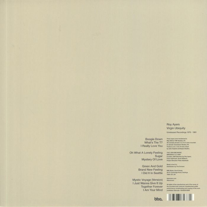 Roy Ayers – Virgin Ubiquity (Unreleased Recordings 1976-1981) (2xLP, Gatefold, BBE, 2020) Back Cover