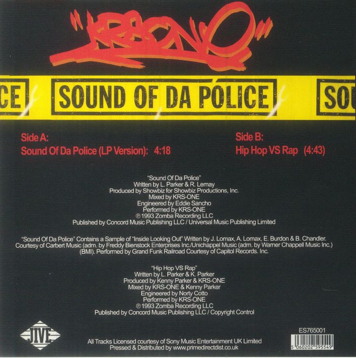 KRS-One – Sound Of Da Police (7", Jive, 2021) Back Cover