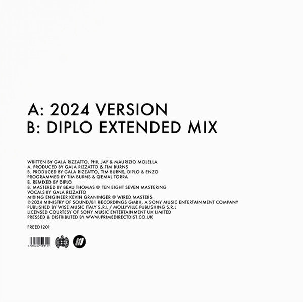 Gala – Freed From Desire 2024 (12", Yellow, Ministry Of Sound, 2024) Back Cover