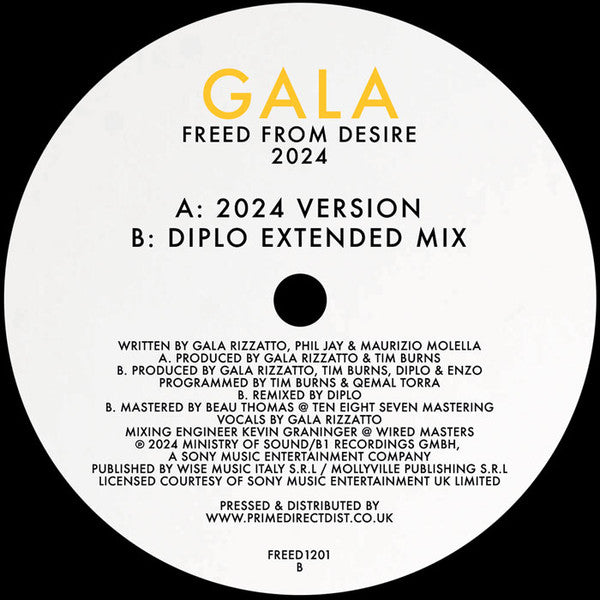 Gala – Freed From Desire 2024 (12", Yellow, Ministry Of Sound, 2024) Image 4