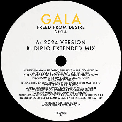 Gala – Freed From Desire 2024 (12", Yellow, Ministry Of Sound, 2024) Image 4