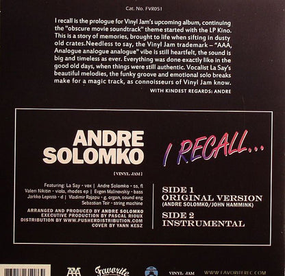 Andre Solomko and Vinyl Jam - I Recall (7")