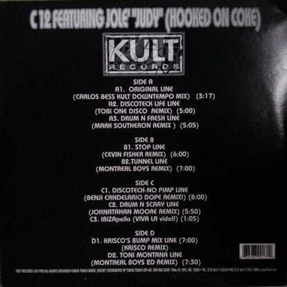 C12 Feat. Jole' – Judy (Hooked On Coke) (2x12", Kult Records, 1998) Back Cover