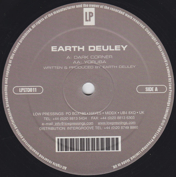 Earth Deuley – Dark Corner / Yoruba (12", Low Pressings Limited, 2002) Front Cover