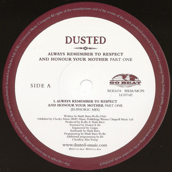 Dusted – Always Remember To Respect And Honour Your Mother - Part One (12", Go! Beat, 2000) Image 3