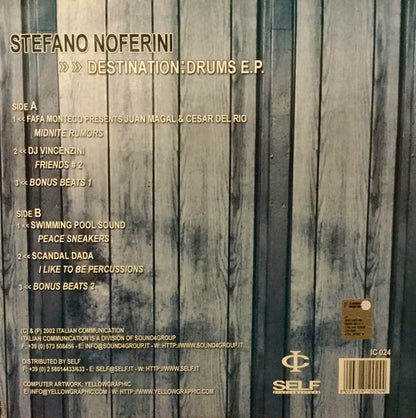 Stefano Noferini – Destination:Drums E.P. (12", Italian Communication, 2002) Back Cover