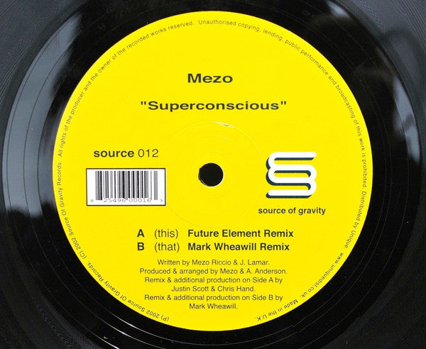 Mezo – Superconscious (12", Source Of Gravity, 2002) Back Cover