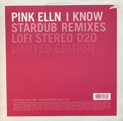 Pink Elln – I Know (Stardub Remixes) (12", Lo-Fi Stereo, 2001) Back Cover
