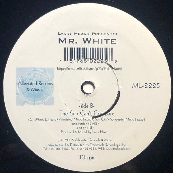 Larry Heard Presents: Mr. White – You Rock Me (12", Alleviated Records, 2006) Back Cover