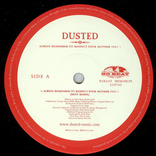 Dusted – Always Remember To Respect Your Mother (Part 1) (12", Go! Beat, 2000) Back Cover