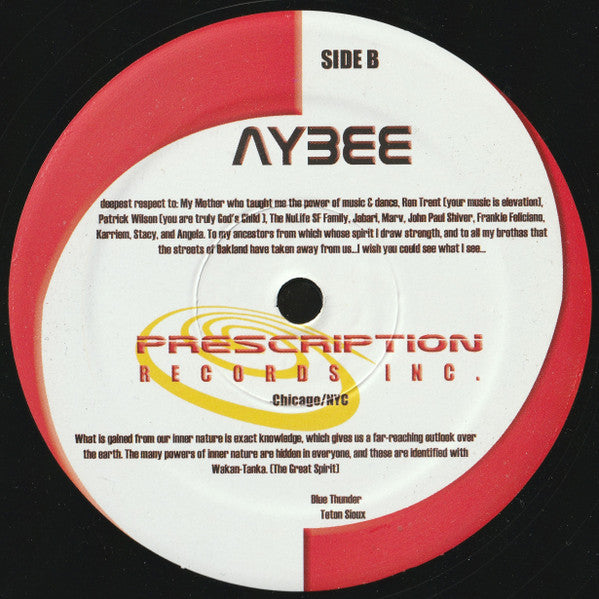 Aybee – Deepblak'd (12", Prescription Records Inc., 2004) Back Cover