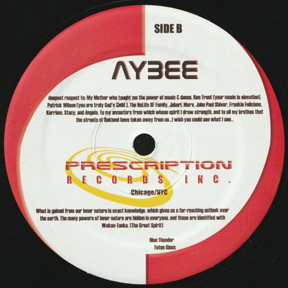 Aybee – Deepblak'd (12", Prescription Records Inc., 2004) Back Cover