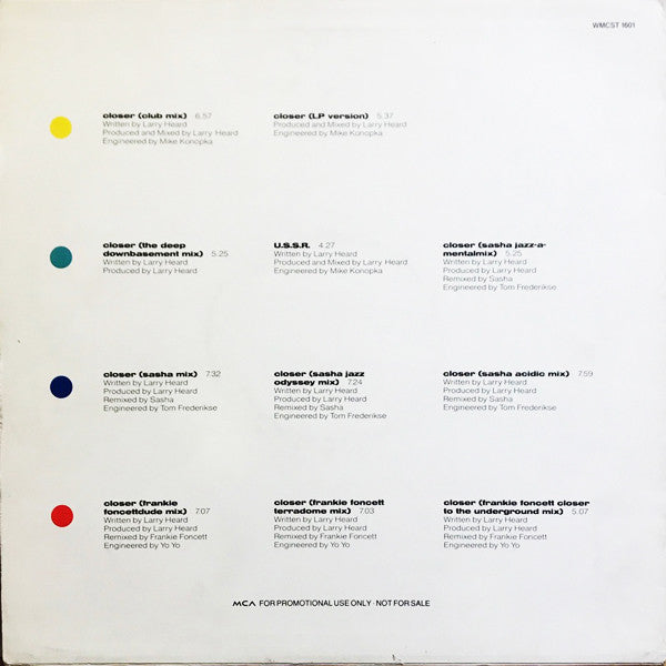 Mr Fingers – Closer (2x12", MCA Records, 1992) Back Cover