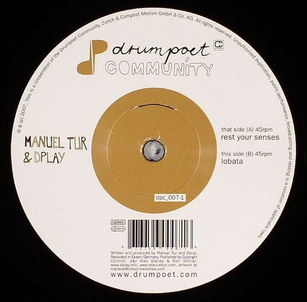 Manuel Tur & Dplay – Rest Your Senses (12", Drumpoet Community, 2007) Back Cover