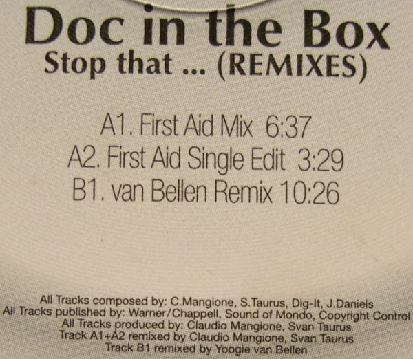 Doc In The Box – Stop That... (Remixes) (12", Fuel Records, 1999) Image 3